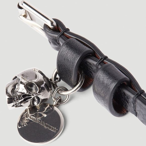 ALEXANDER McQUEEN 'Stud Single Wrap Skull Bracelet' Blk/Silver Made in ITALY NWT - Picture 3 of 16